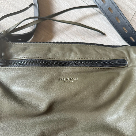 Rag & Bone Large Field Leather Messenger Bag Dark Green Puffer Leather And Nylon - Picture 5 of 16